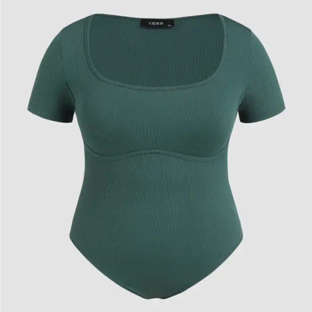 Cider Jersey Square Neck Short Sleeve Bodysuit Curve Plus ribbed green 3XL